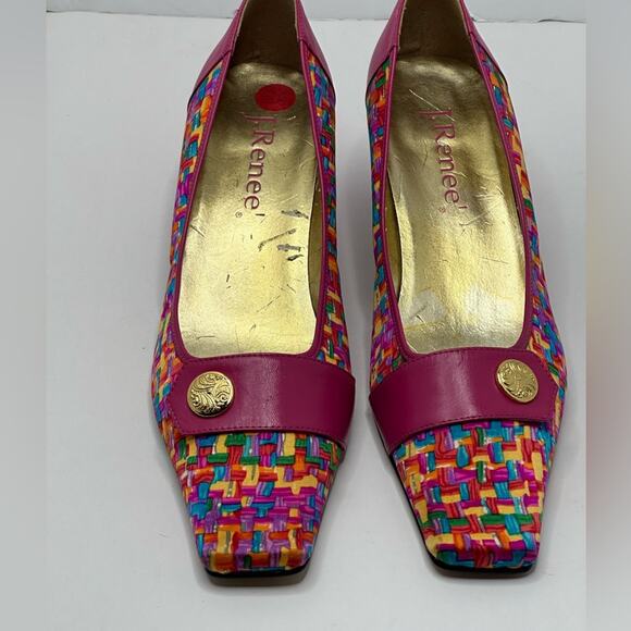 VINTAGE J. Renee Multi-Color Patterned Fabric  HOT PINK “ LIBBY” Heel Size 9 M - Picture 10 of 12